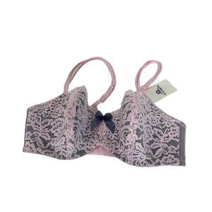 B.tempt'd Pink‎ Lace Bralette With Navy Bow Size S